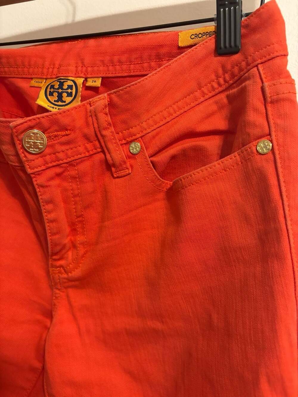 Tory Burch Orange Cropped Jeans Size 26 - Picture 6 of 7